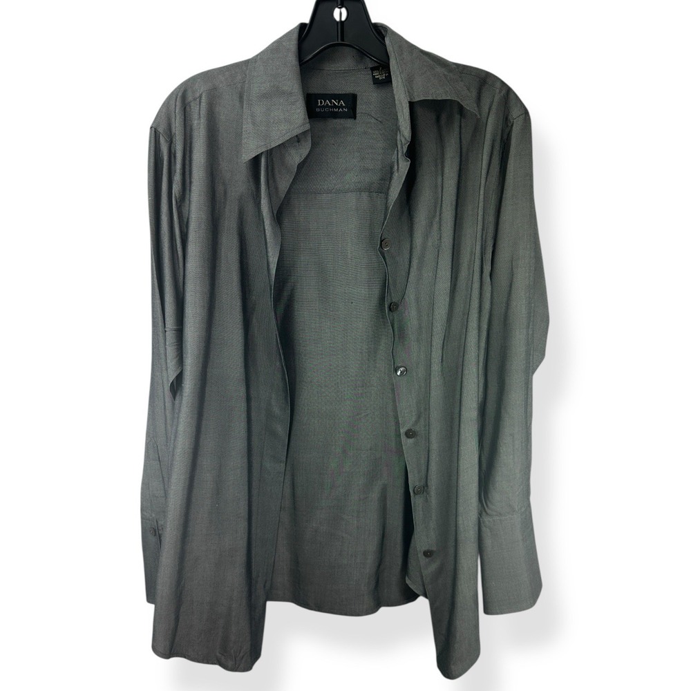 Dana Buchman Women's Dress Shirt Long Sleeve Gray 100% Silk Size 2- EUC